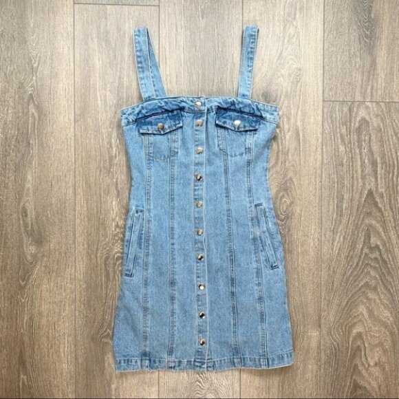 Urban Outfitters BDG Denim Mini Dress Snap Button Light wash Blue western XS - Picture 2 of 16